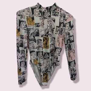 Pop Art Printed long sleeve Bodysuit size: M
